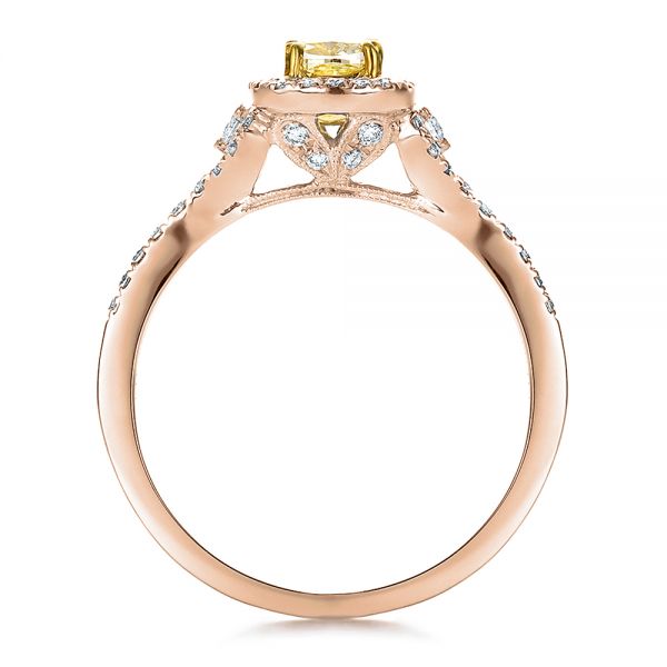 18k Rose Gold And Platinum 18k Rose Gold And Platinum Fancy Yellow Diamond With Halo Engagement Ring - Front View -  100564