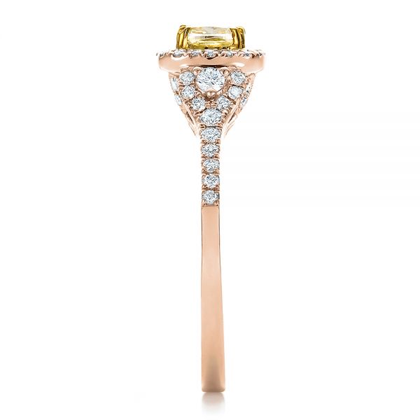 18k Rose Gold And 14K Gold 18k Rose Gold And 14K Gold Fancy Yellow Diamond With Halo Engagement Ring - Side View -  100564