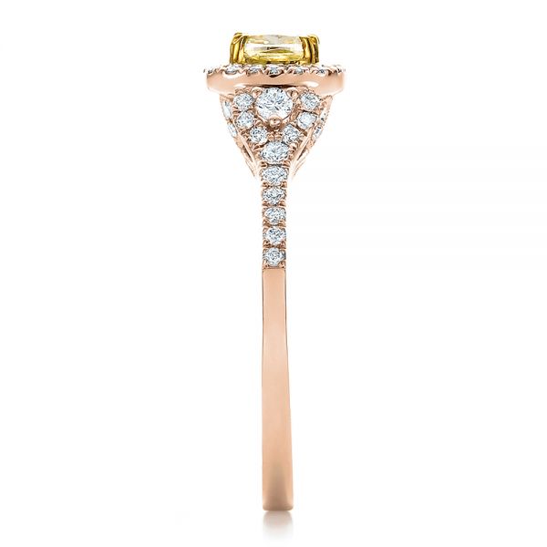 18k Rose Gold And 14K Gold 18k Rose Gold And 14K Gold Fancy Yellow Diamond With Halo Engagement Ring - Side View - 100564