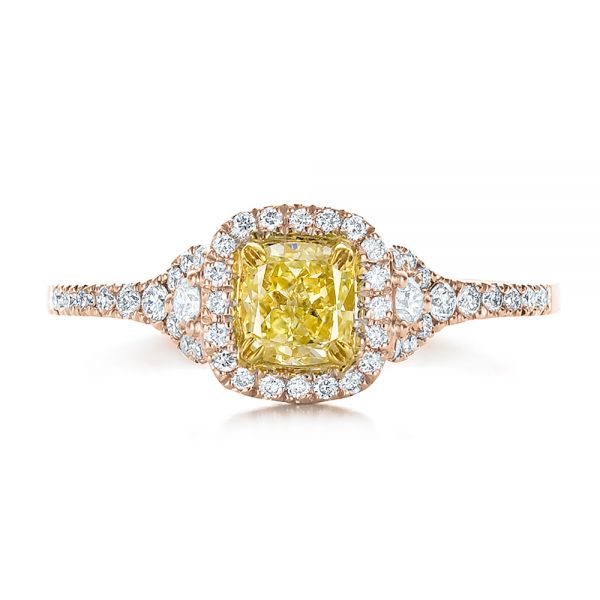 18k Rose Gold And 14K Gold 18k Rose Gold And 14K Gold Fancy Yellow Diamond With Halo Engagement Ring - Top View - 100564
