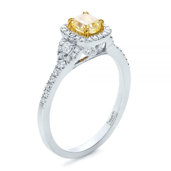 18k White Gold And 18K Gold 18k White Gold And 18K Gold Fancy Yellow Diamond With Halo Engagement Ring - Three-Quarter View -  100564