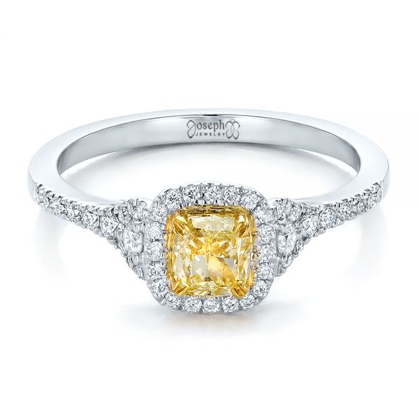 14k White Gold And 14K Gold Fancy Yellow Diamond With Halo Engagement Ring - Flat View - 100564