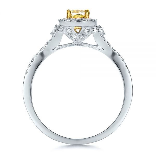 14k White Gold And 14K Gold Fancy Yellow Diamond With Halo Engagement Ring - Front View - 100564
