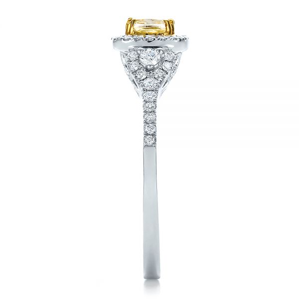 18k White Gold And Platinum 18k White Gold And Platinum Fancy Yellow Diamond With Halo Engagement Ring - Side View -  100564