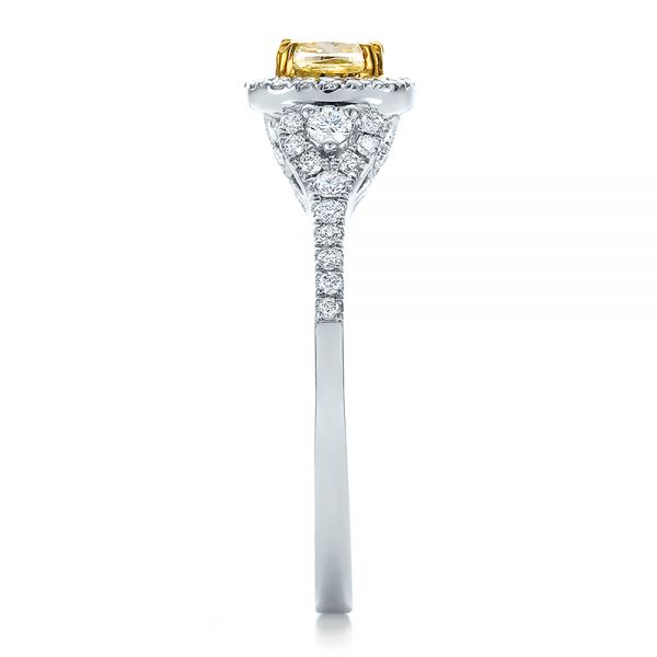 14k White Gold And 14K Gold Fancy Yellow Diamond With Halo Engagement Ring - Side View - 100564