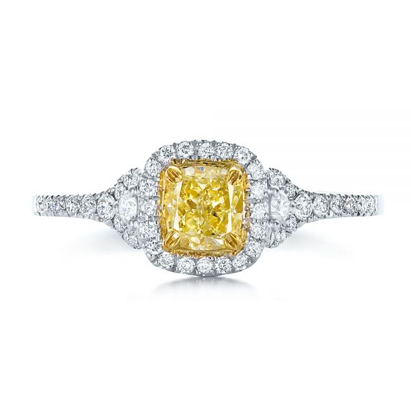 14k White Gold And 14K Gold Fancy Yellow Diamond With Halo Engagement Ring - Top View - 100564