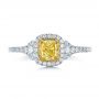 18k White Gold And Platinum 18k White Gold And Platinum Fancy Yellow Diamond With Halo Engagement Ring - Top View -  100564 - Thumbnail