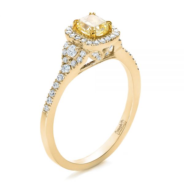 14k Yellow Gold And 18K Gold 14k Yellow Gold And 18K Gold Fancy Yellow Diamond With Halo Engagement Ring - Three-Quarter View -  100564