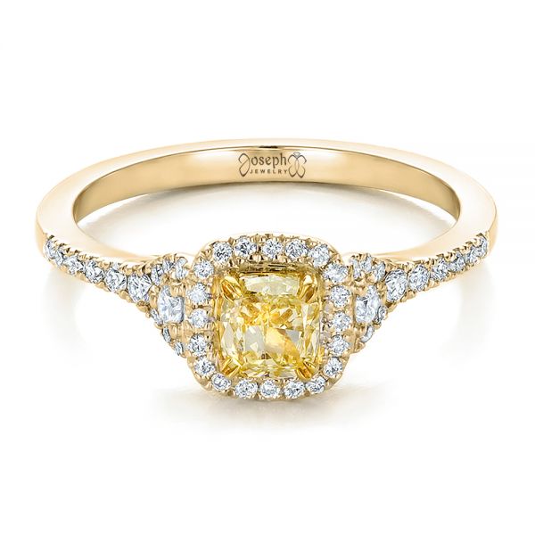 18k Yellow Gold And Platinum 18k Yellow Gold And Platinum Fancy Yellow Diamond With Halo Engagement Ring - Flat View -  100564