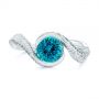  Platinum Feather Engraved Zircon And Blue Diamond Engagement Ring - Top View -  104869 - Thumbnail