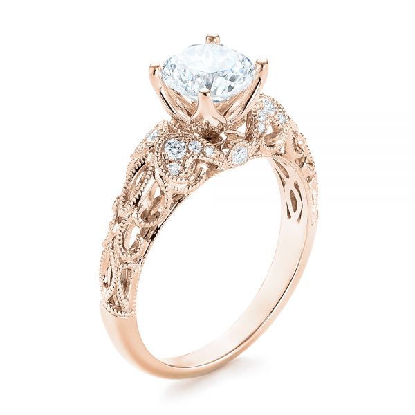 18k Rose Gold 18k Rose Gold Filigree Diamond Engagement Ring - Three-Quarter View -  103101