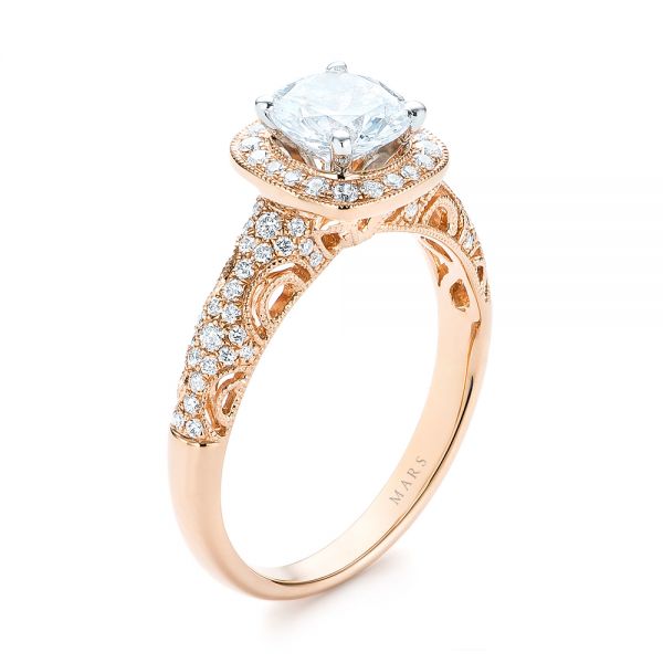 14k Rose Gold 14k Rose Gold Filigree Diamond Engagement Ring - Three-Quarter View -  103679