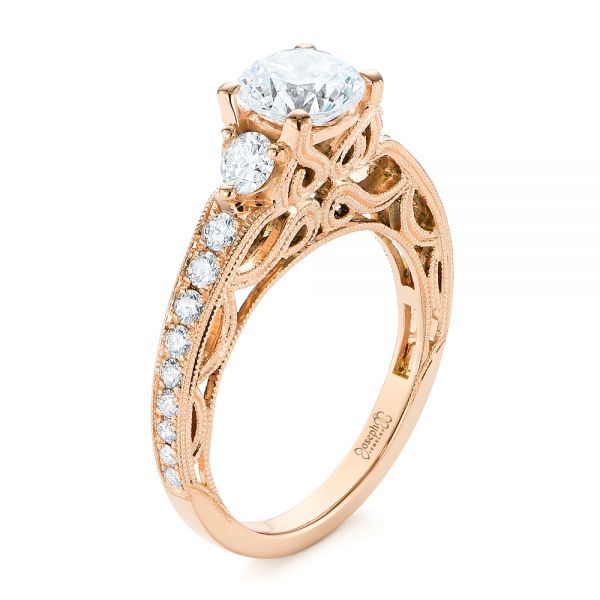 14k Rose Gold 14k Rose Gold Filigree Diamond Engagement Ring - Three-Quarter View -  103896