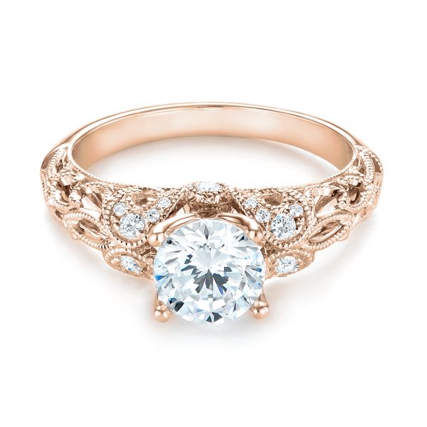 18k Rose Gold 18k Rose Gold Filigree Diamond Engagement Ring - Flat View -  103101