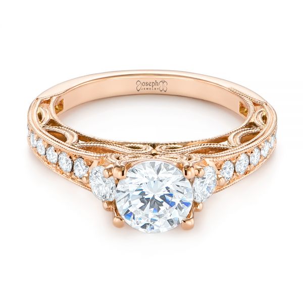 18k Rose Gold Filigree Diamond Engagement Ring - Flat View -  103896