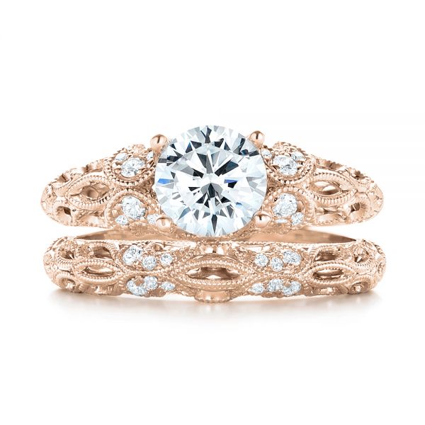 18k Rose Gold 18k Rose Gold Filigree Diamond Engagement Ring - Front View -  103101