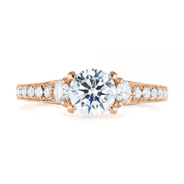 18k Rose Gold Filigree Diamond Engagement Ring - Top View -  103896