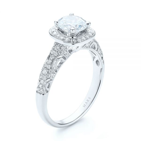 18k White Gold 18k White Gold Filigree Diamond Engagement Ring - Three-Quarter View -  103679