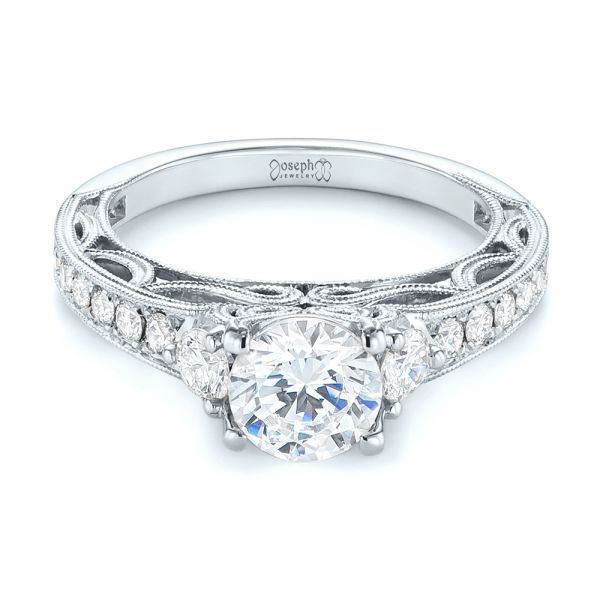 18k White Gold 18k White Gold Filigree Diamond Engagement Ring - Flat View -  103896