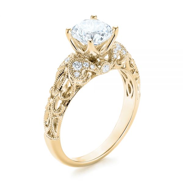 18k Yellow Gold 18k Yellow Gold Filigree Diamond Engagement Ring - Three-Quarter View -  103101