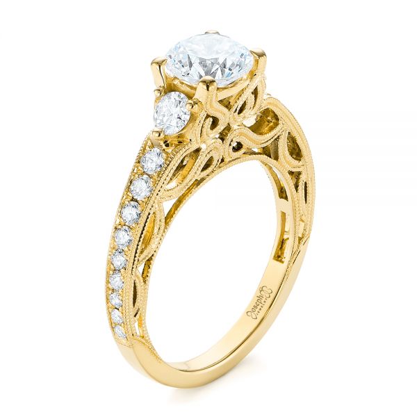 14k Yellow Gold 14k Yellow Gold Filigree Diamond Engagement Ring - Three-Quarter View -  103896