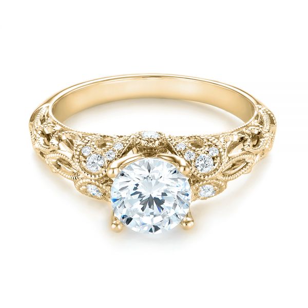 14k Yellow Gold 14k Yellow Gold Filigree Diamond Engagement Ring - Flat View -  103101