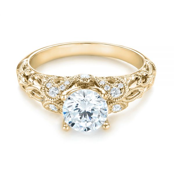 18k Yellow Gold 18k Yellow Gold Filigree Diamond Engagement Ring - Flat View -  103101