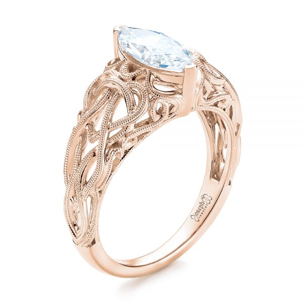 14k Rose Gold 14k Rose Gold Filigree Marquise Diamond Solitaire Ring - Three-Quarter View -  103895