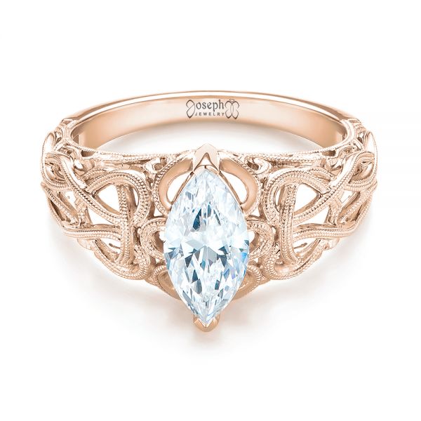 14k Rose Gold 14k Rose Gold Filigree Marquise Diamond Solitaire Ring - Flat View -  103895