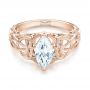 14k Rose Gold 14k Rose Gold Filigree Marquise Diamond Solitaire Ring - Flat View -  103895 - Thumbnail