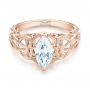 18k Rose Gold 18k Rose Gold Filigree Marquise Diamond Solitaire Ring - Flat View -  103895 - Thumbnail