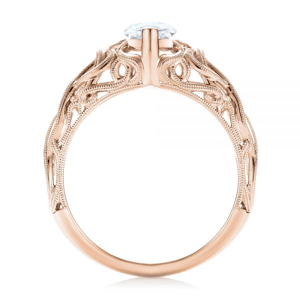 18k Rose Gold 18k Rose Gold Filigree Marquise Diamond Solitaire Ring - Front View -  103895