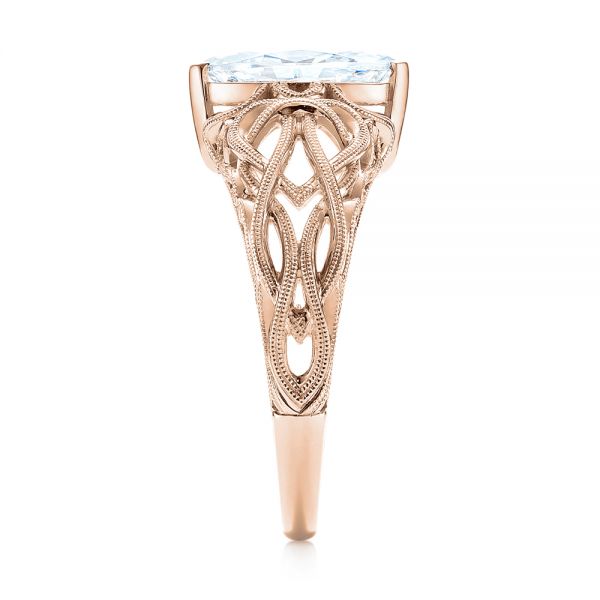 18k Rose Gold 18k Rose Gold Filigree Marquise Diamond Solitaire Ring - Side View -  103895