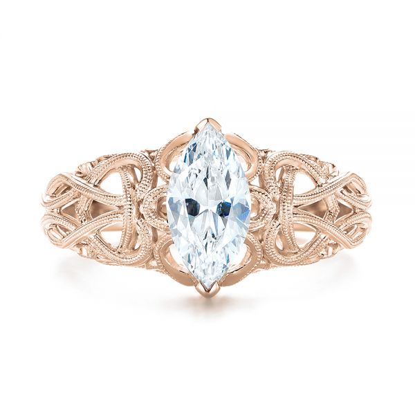 14k Rose Gold 14k Rose Gold Filigree Marquise Diamond Solitaire Ring - Top View -  103895