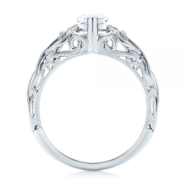 18k White Gold Filigree Marquise Diamond Solitaire Ring - Front View -  103895