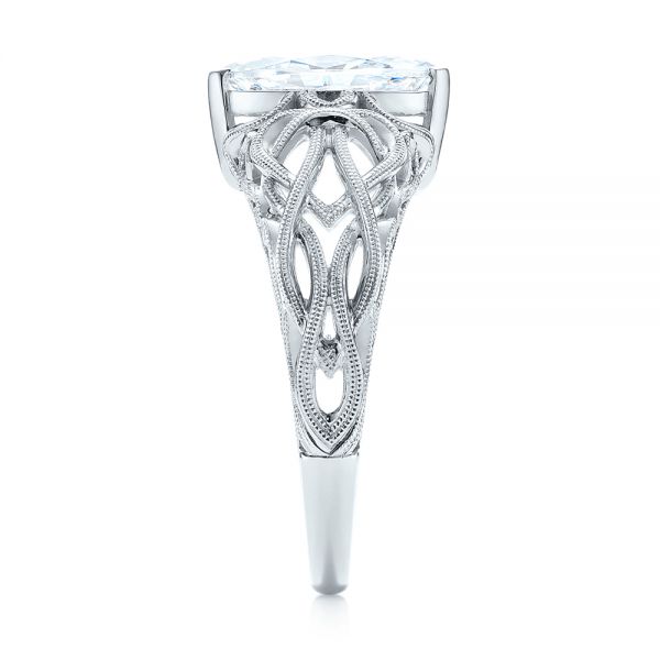 18k White Gold Filigree Marquise Diamond Solitaire Ring - Side View -  103895