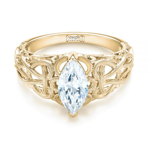 14k Yellow Gold 14k Yellow Gold Filigree Marquise Diamond Solitaire Ring - Flat View -  103895