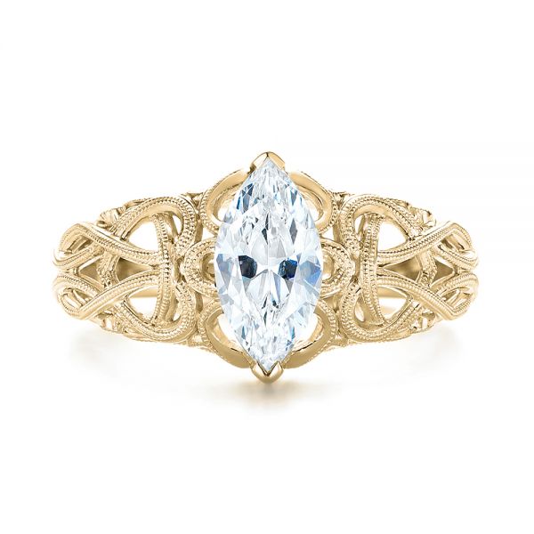 18k Yellow Gold 18k Yellow Gold Filigree Marquise Diamond Solitaire Ring - Top View -  103895