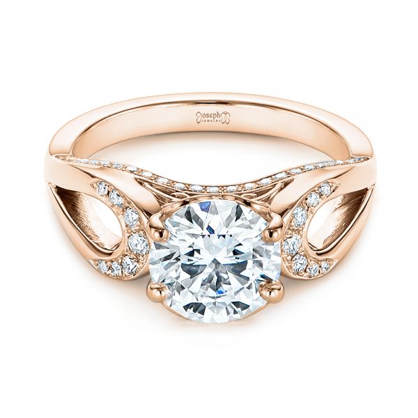 18k Rose Gold 18k Rose Gold Filigree Split Shank Diamond Engagement Ring - Flat View -  105194