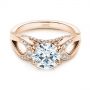 18k Rose Gold 18k Rose Gold Filigree Split Shank Diamond Engagement Ring - Flat View -  105194 - Thumbnail