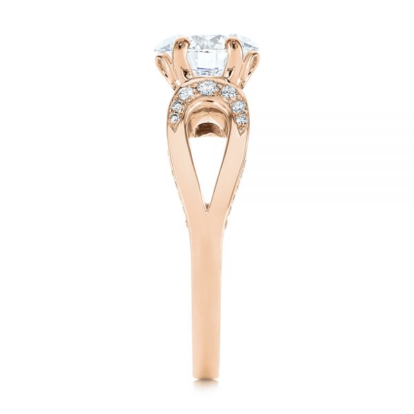 14k Rose Gold 14k Rose Gold Filigree Split Shank Diamond Engagement Ring - Side View -  105194