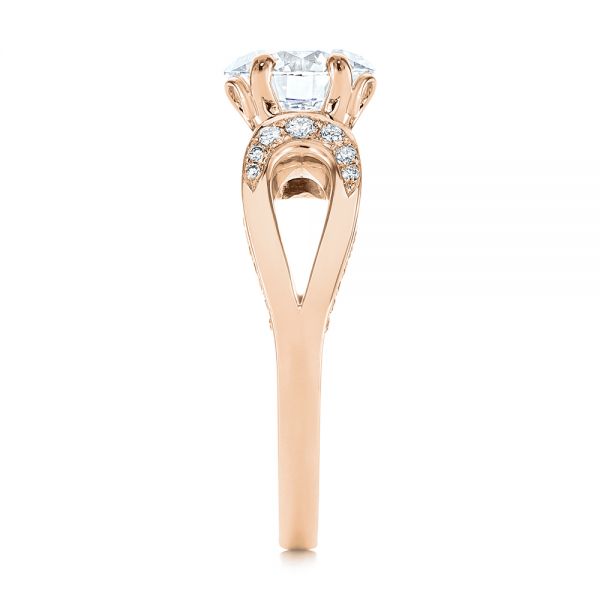 18k Rose Gold 18k Rose Gold Filigree Split Shank Diamond Engagement Ring - Side View -  105194