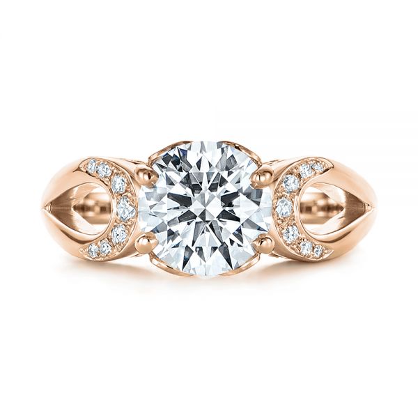 18k Rose Gold 18k Rose Gold Filigree Split Shank Diamond Engagement Ring - Top View -  105194