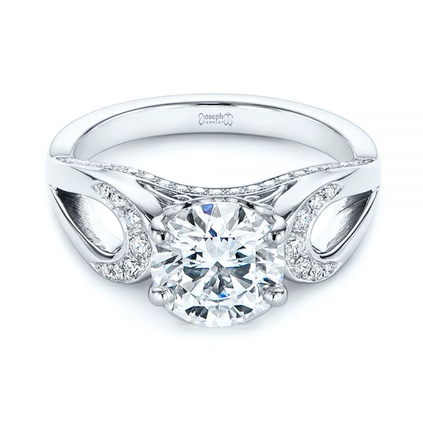 14k White Gold Filigree Split Shank Diamond Engagement Ring - Flat View - 105194