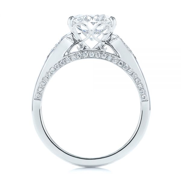 14k White Gold Filigree Split Shank Diamond Engagement Ring - Front View - 105194