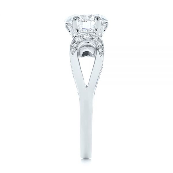 18k White Gold 18k White Gold Filigree Split Shank Diamond Engagement Ring - Side View -  105194