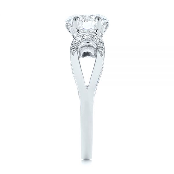 14k White Gold Filigree Split Shank Diamond Engagement Ring - Side View - 105194