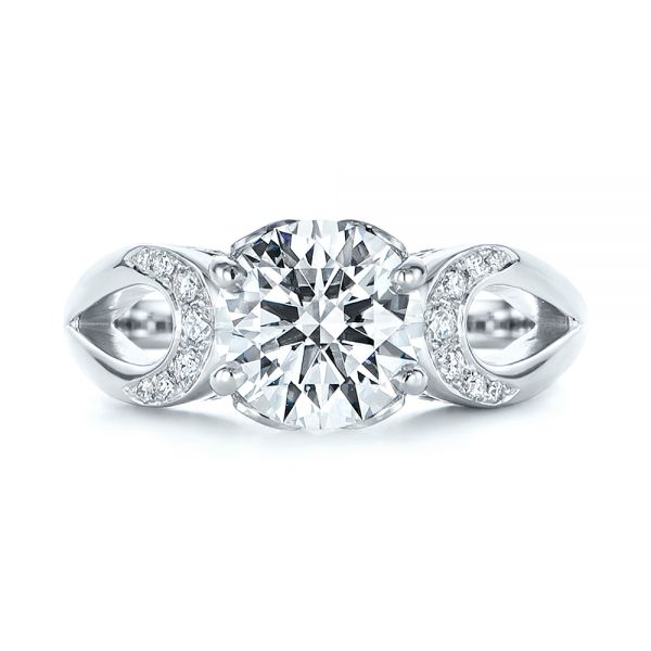 14k White Gold Filigree Split Shank Diamond Engagement Ring - Top View - 105194
