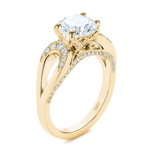 18k Yellow Gold 18k Yellow Gold Filigree Split Shank Diamond Engagement Ring - Three-Quarter View -  105194