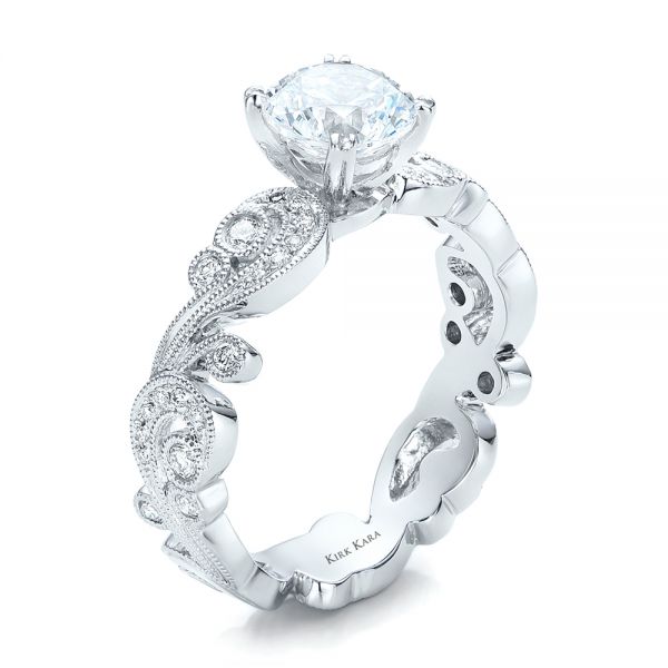 Filigree And Diamond Engagement Ring - Kirk Kara - Three-Quarter View -  100890